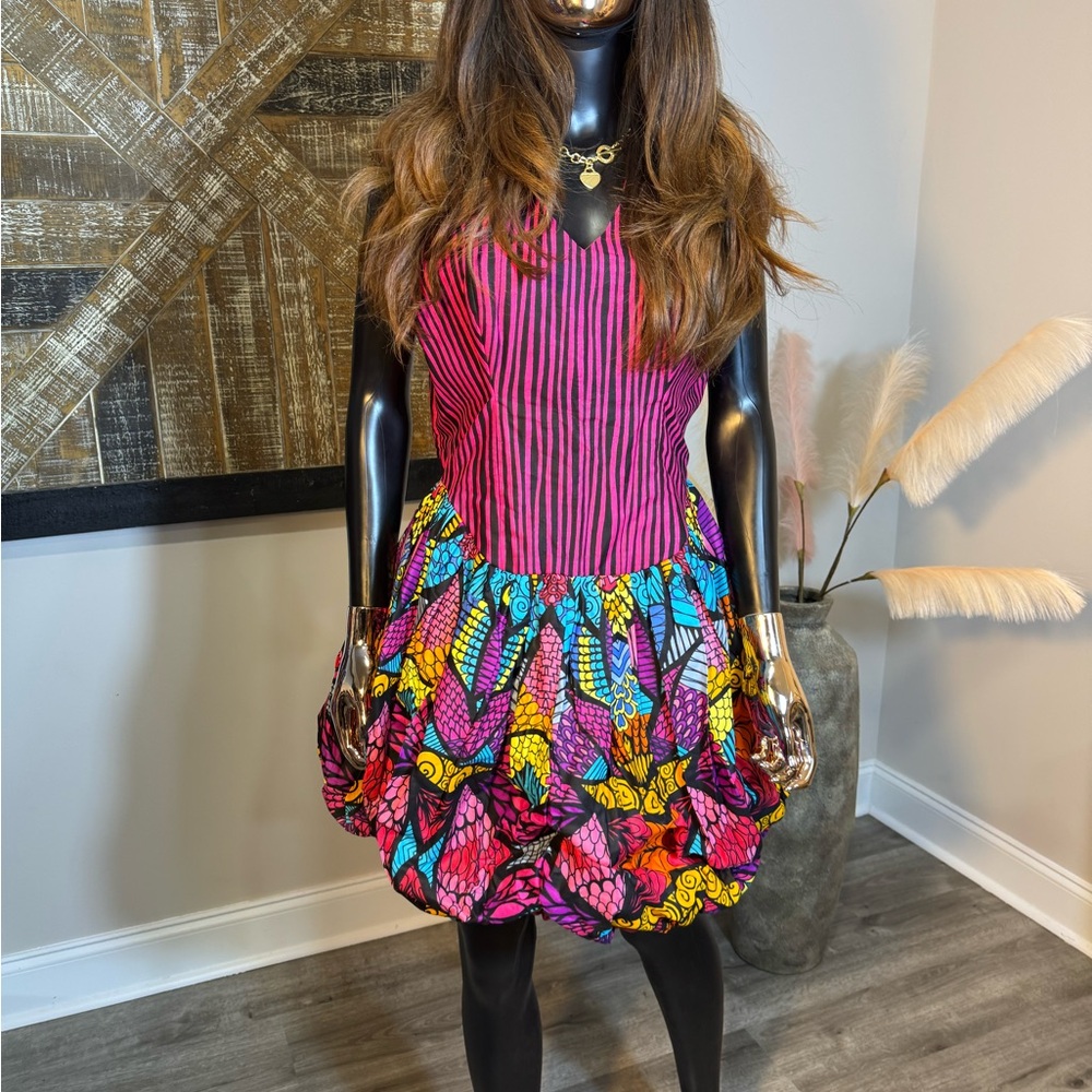 Ankara Lerato Bubble Dress in Pink